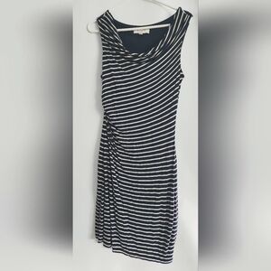 Loft Sleeveless Knee Length Lined Dress Striped Blue & Off White Women Size M